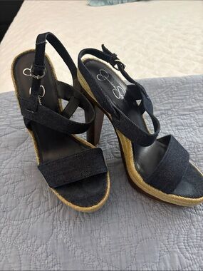 Jessica Simpson Dark Navy Denim Espadrille Platform Heels